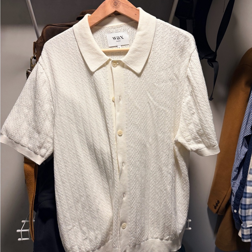 (worn once) Men’s Wax London Tellaro Textured Wide Stripe Short Sleeve Cardigan